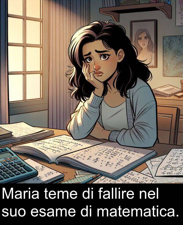 fallire: Maria teme di fallire nel suo esame di matematica.
