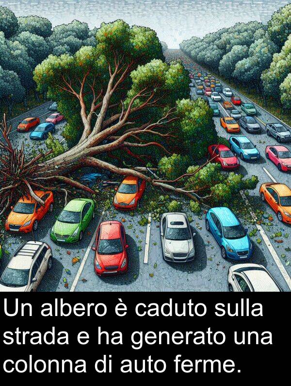 ferme: Un albero è caduto sulla strada e ha generato una colonna di auto ferme.