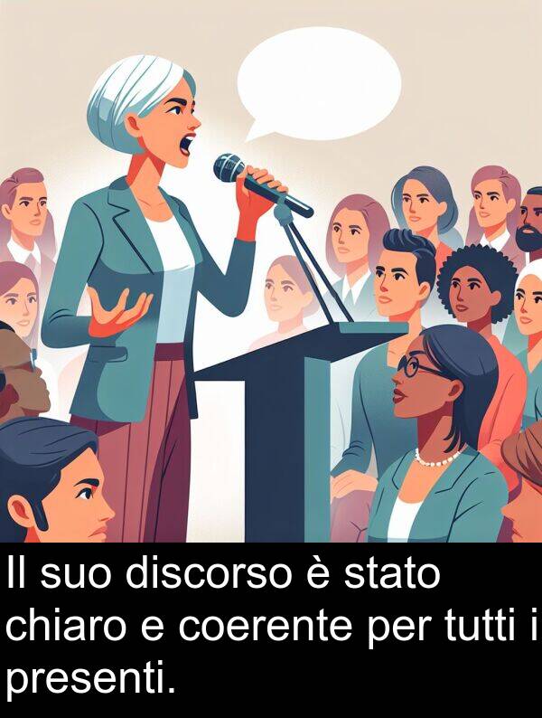 tutti: Il suo discorso è stato chiaro e coerente per tutti i presenti.