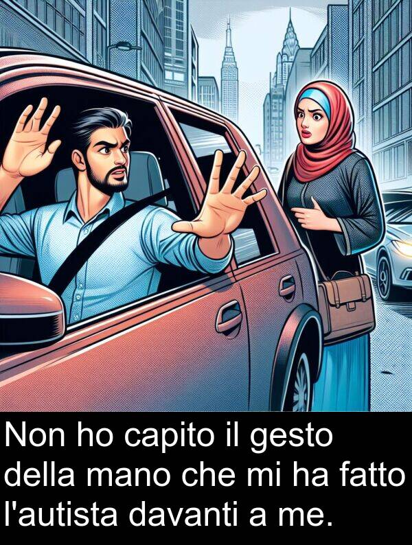 davanti: Non ho capito il gesto della mano che mi ha fatto l'autista davanti a me.