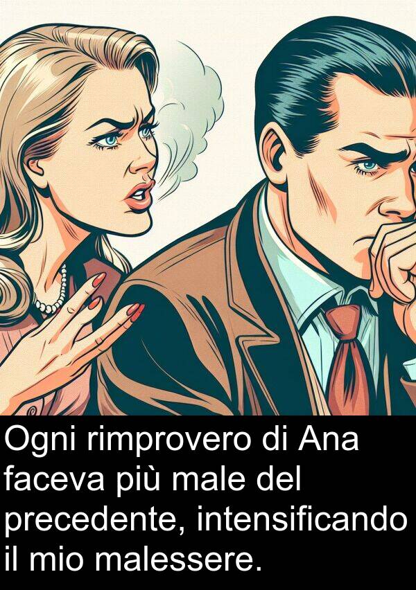 faceva: Ogni rimprovero di Ana faceva più male del precedente, intensificando il mio malessere.