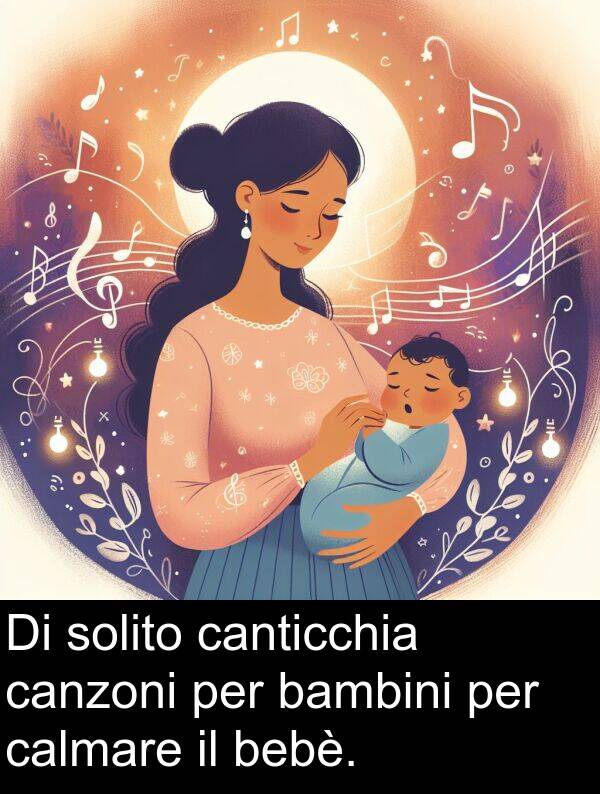 bebè: Di solito canticchia canzoni per bambini per calmare il bebè.