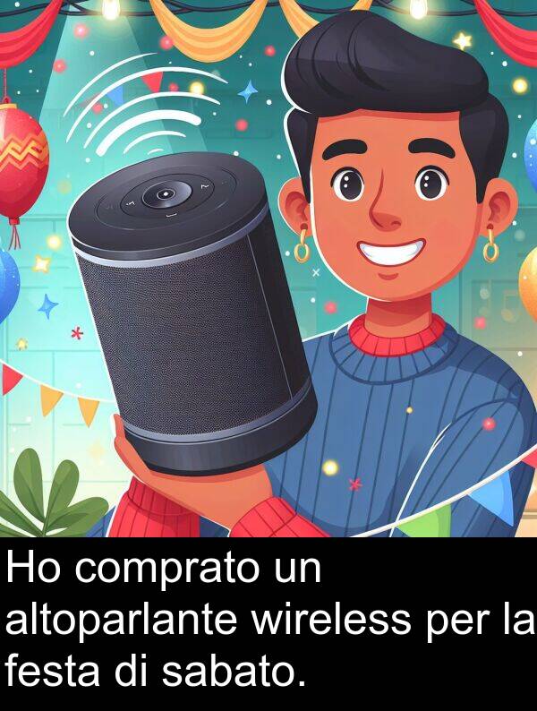 wireless: Ho comprato un altoparlante wireless per la festa di sabato.