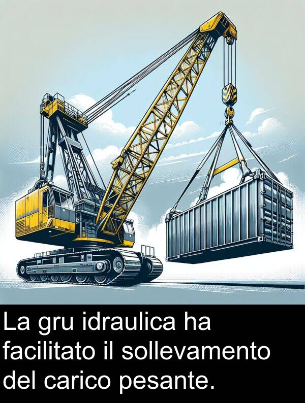 facilitato: La gru idraulica ha facilitato il sollevamento del carico pesante.