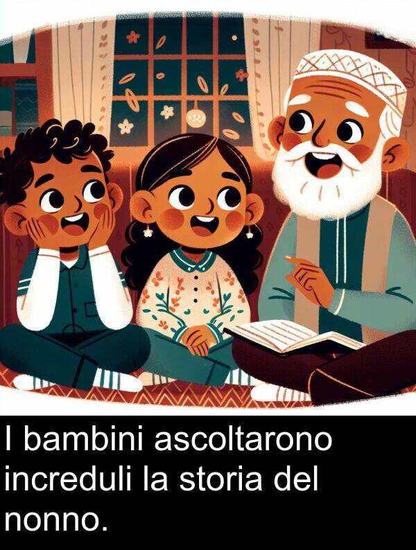 storia: I bambini ascoltarono increduli la storia del nonno.