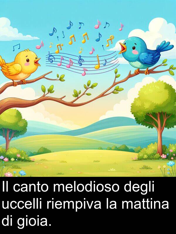 degli: Il canto melodioso degli uccelli riempiva la mattina di gioia.