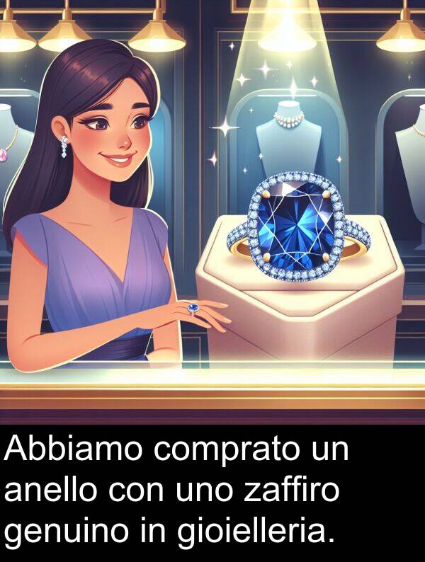 zaffiro: Abbiamo comprato un anello con uno zaffiro genuino in gioielleria.