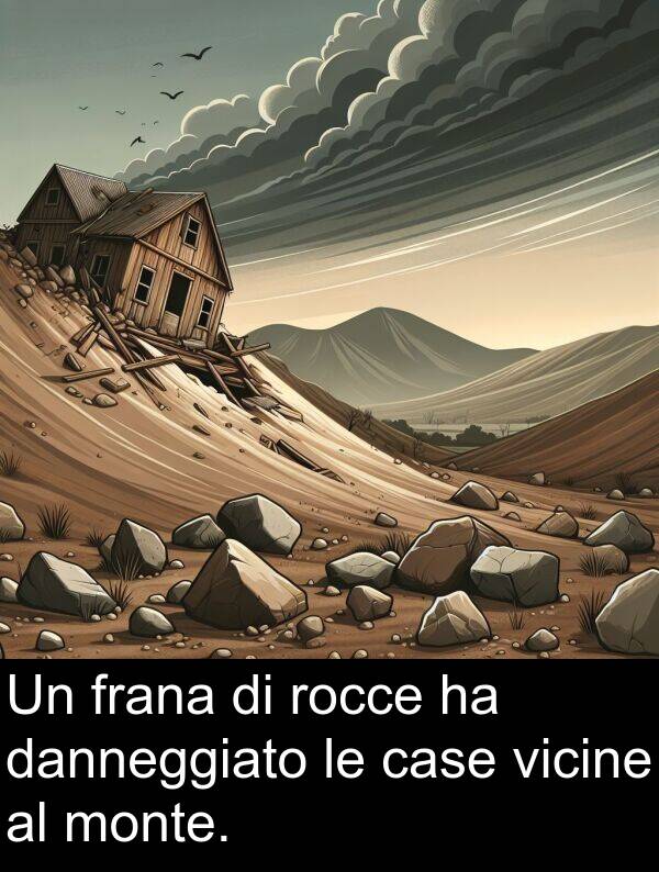 rocce: Un frana di rocce ha danneggiato le case vicine al monte.