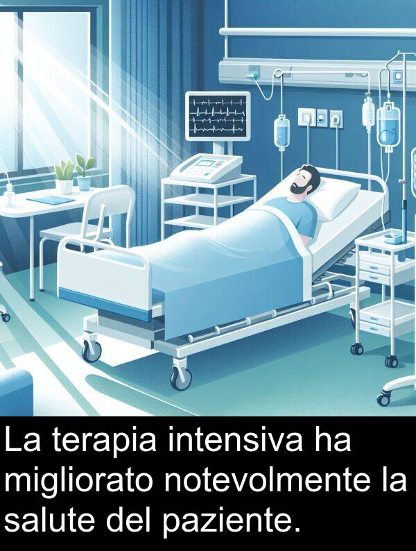 terapia: La terapia intensiva ha migliorato notevolmente la salute del paziente.