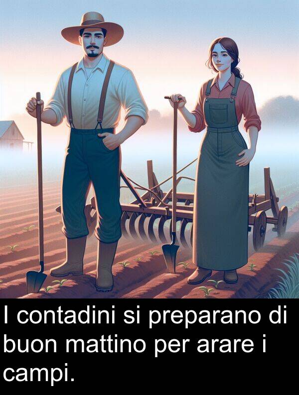 arare: I contadini si preparano di buon mattino per arare i campi.