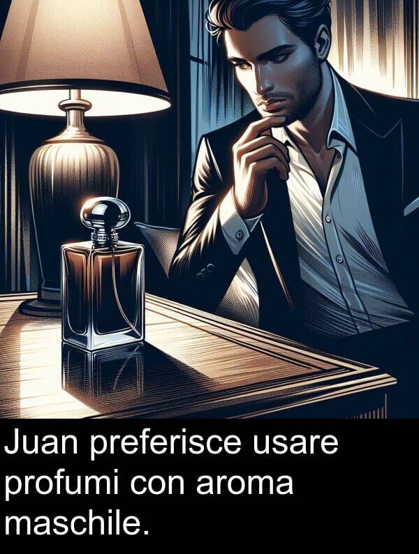 maschile: Juan preferisce usare profumi con aroma maschile.