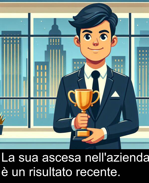 risultato: La sua ascesa nell'azienda è un risultato recente.