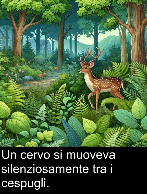 tra: Un cervo si muoveva silenziosamente tra i cespugli.