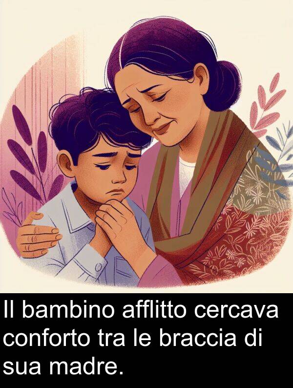 braccia: Il bambino afflitto cercava conforto tra le braccia di sua madre.