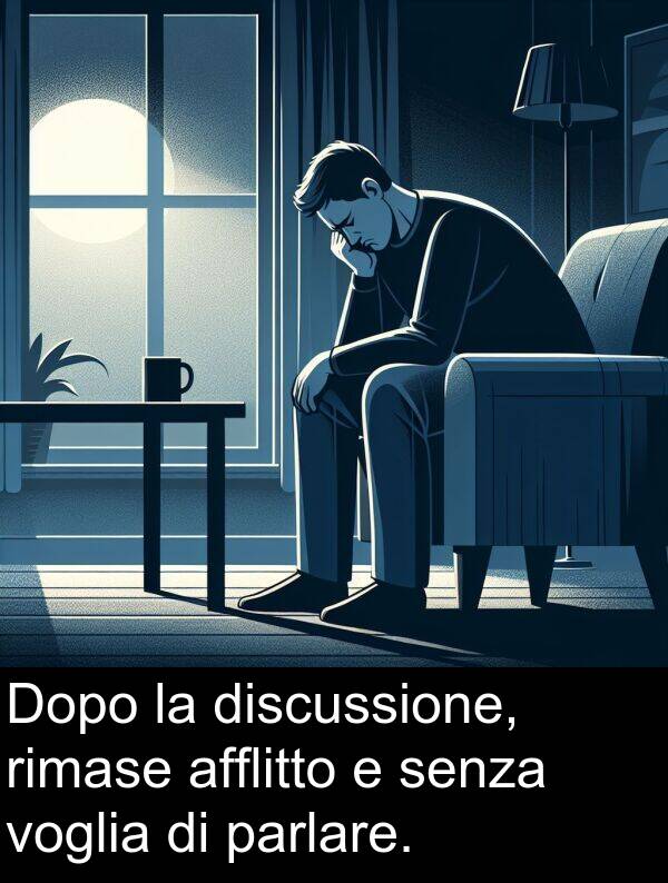 rimase: Dopo la discussione, rimase afflitto e senza voglia di parlare.