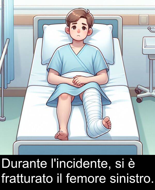 sinistro: Durante l'incidente, si è fratturato il femore sinistro.