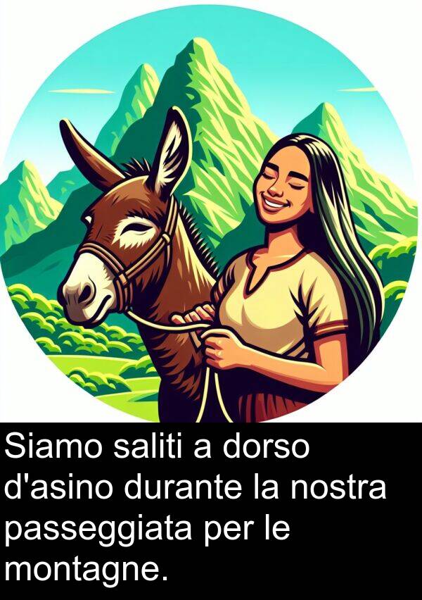 nostra: Siamo saliti a dorso d'asino durante la nostra passeggiata per le montagne.