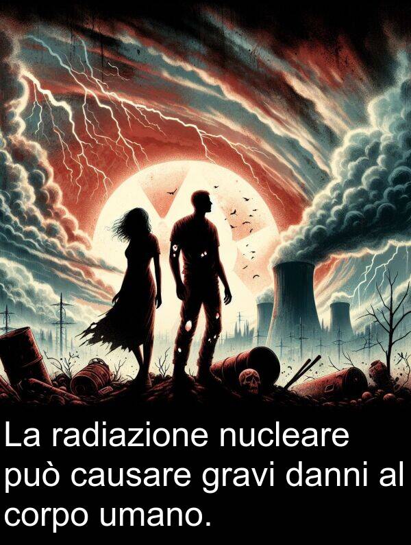radiazione: La radiazione nucleare può causare gravi danni al corpo umano.