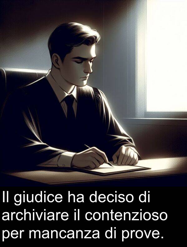deciso: Il giudice ha deciso di archiviare il contenzioso per mancanza di prove.