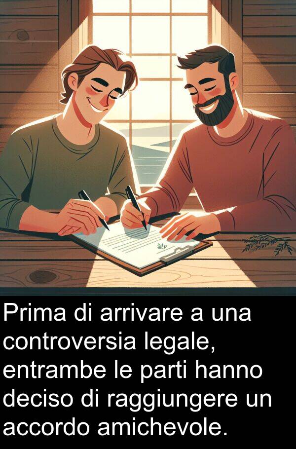 legale: Prima di arrivare a una controversia legale, entrambe le parti hanno deciso di raggiungere un accordo amichevole.