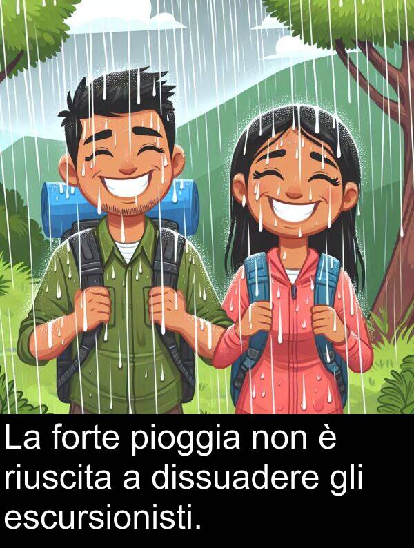 forte: La forte pioggia non è riuscita a dissuadere gli escursionisti.