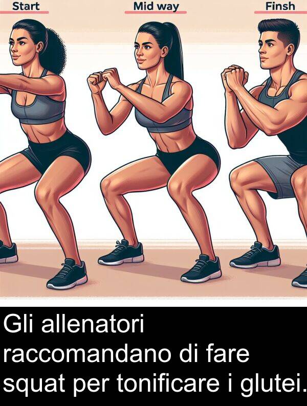raccomandano: Gli allenatori raccomandano di fare squat per tonificare i glutei.
