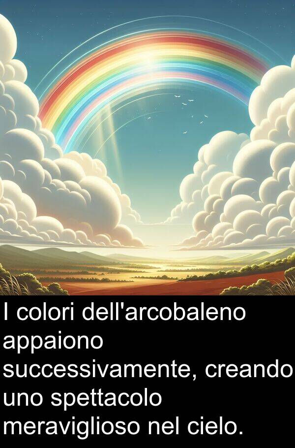 colori: I colori dell'arcobaleno appaiono successivamente, creando uno spettacolo meraviglioso nel cielo.