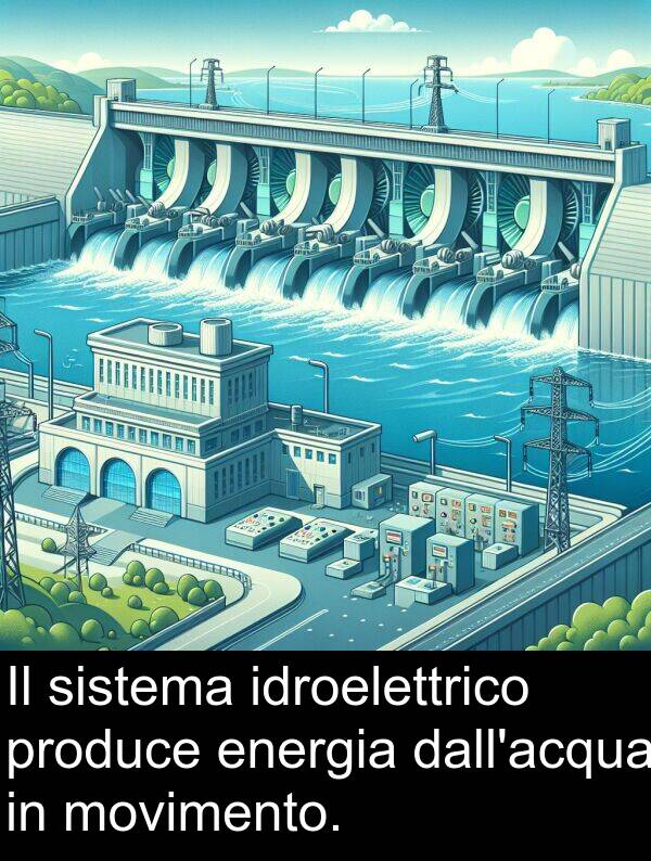 produce: Il sistema idroelettrico produce energia dall'acqua in movimento.