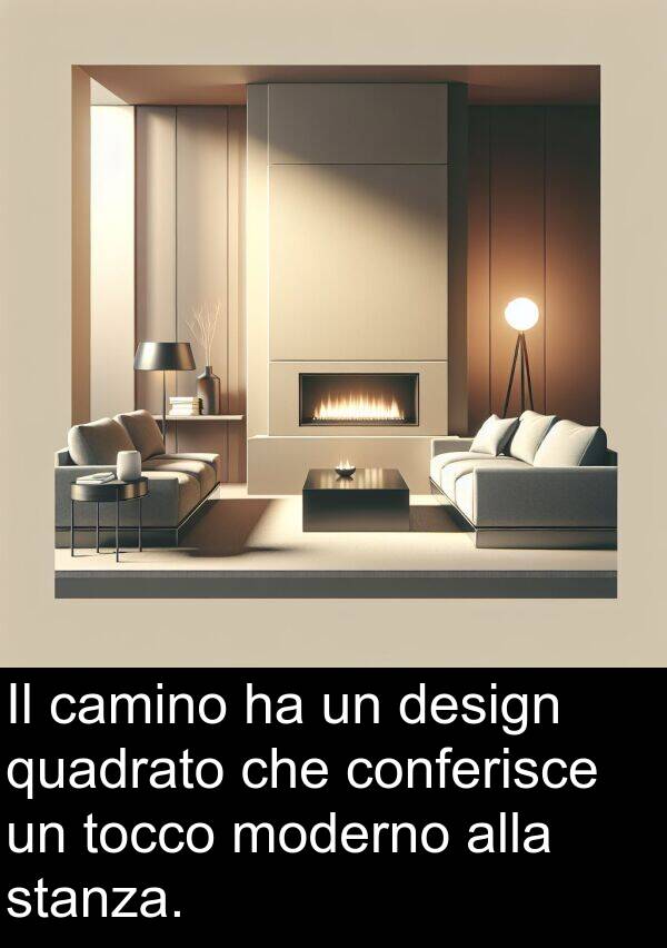 quadrato: Il camino ha un design quadrato che conferisce un tocco moderno alla stanza.