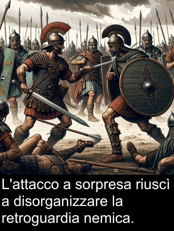 retroguardia: L'attacco a sorpresa riuscì a disorganizzare la retroguardia nemica.