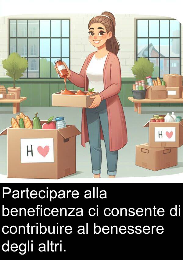 degli: Partecipare alla beneficenza ci consente di contribuire al benessere degli altri.