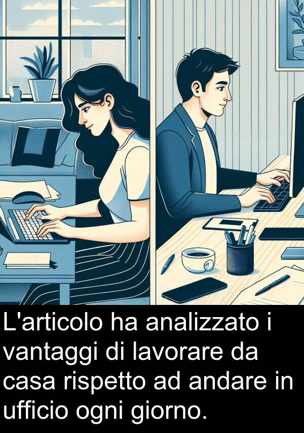 ufficio: L'articolo ha analizzato i vantaggi di lavorare da casa rispetto ad andare in ufficio ogni giorno.