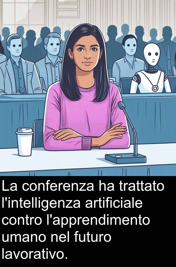 lavorativo: La conferenza ha trattato l'intelligenza artificiale contro l'apprendimento umano nel futuro lavorativo.