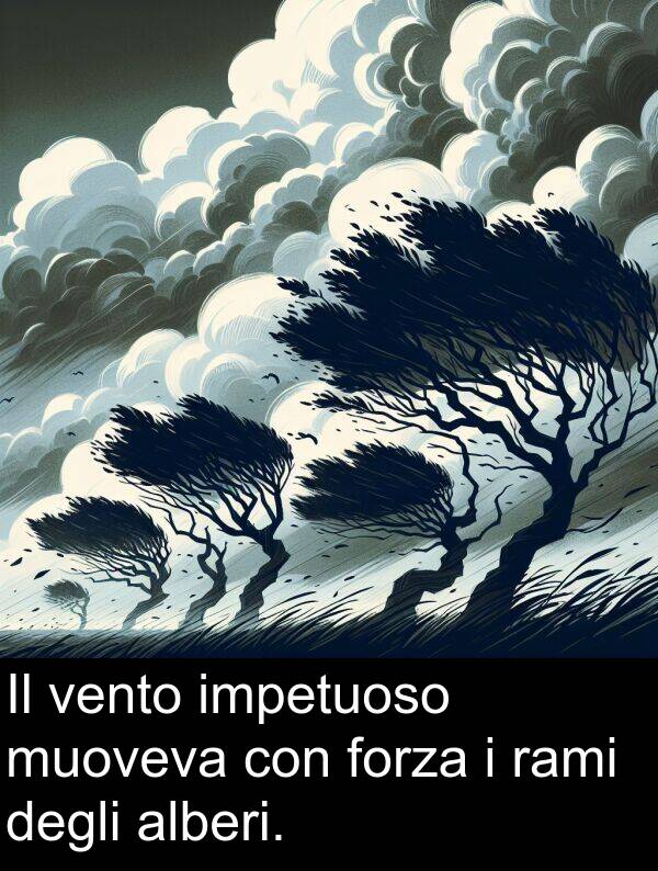 degli: Il vento impetuoso muoveva con forza i rami degli alberi.