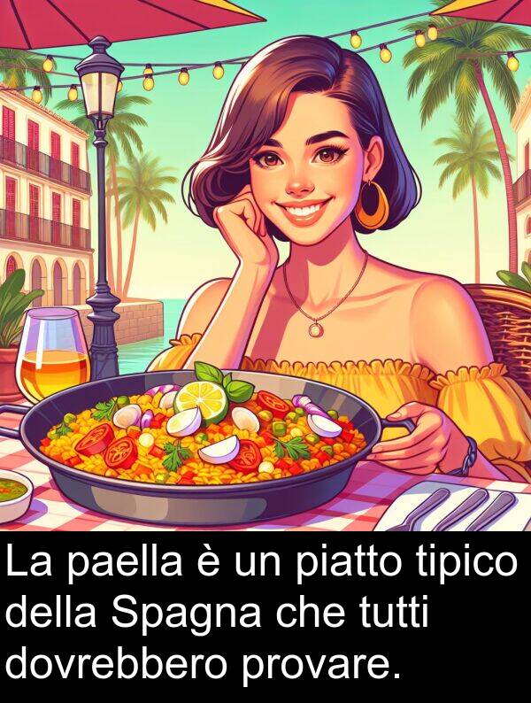 dovrebbero: La paella è un piatto tipico della Spagna che tutti dovrebbero provare.
