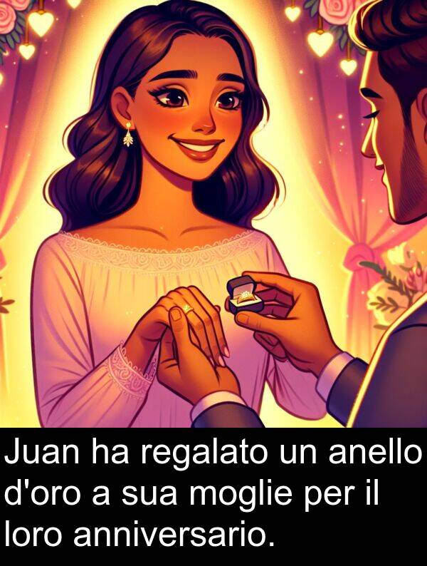 loro: Juan ha regalato un anello d'oro a sua moglie per il loro anniversario.