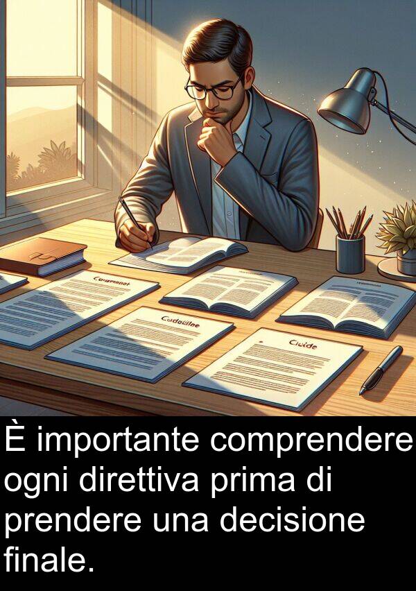 ogni: È importante comprendere ogni direttiva prima di prendere una decisione finale.