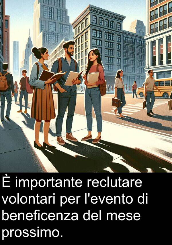 beneficenza: È importante reclutare volontari per l'evento di beneficenza del mese prossimo.