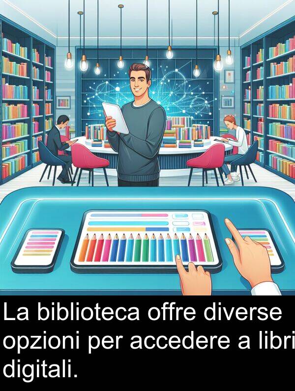 diverse: La biblioteca offre diverse opzioni per accedere a libri digitali.