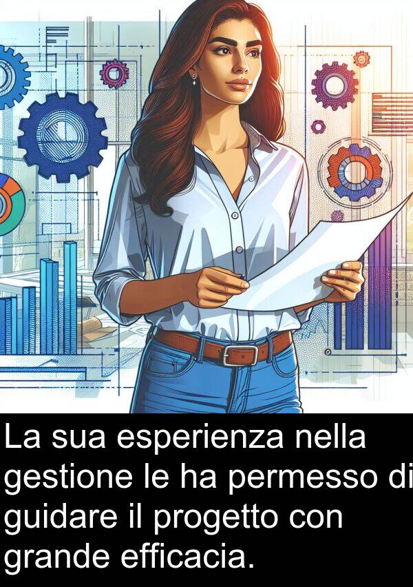 esperienza: La sua esperienza nella gestione le ha permesso di guidare il progetto con grande efficacia.