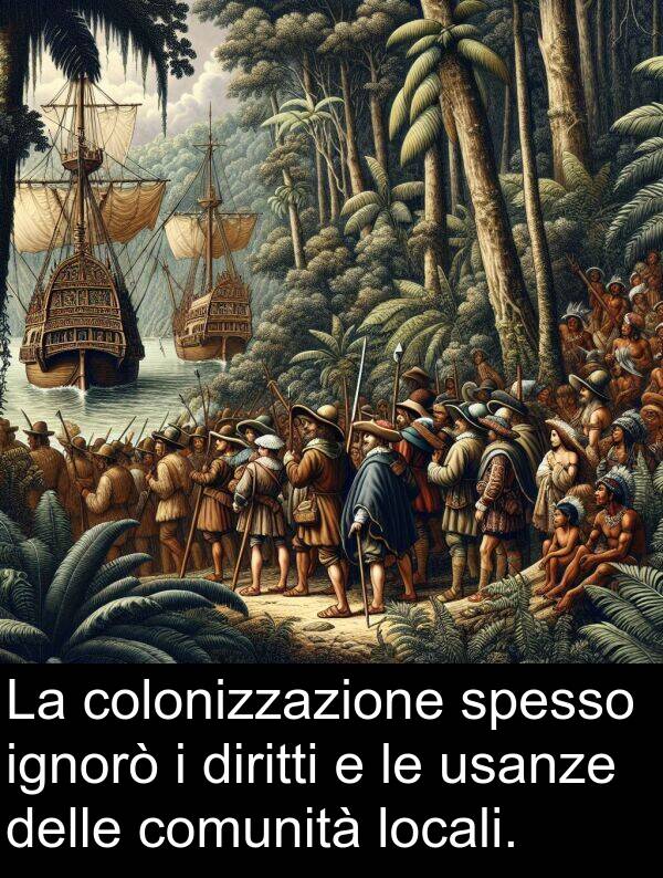 comunità: La colonizzazione spesso ignorò i diritti e le usanze delle comunità locali.