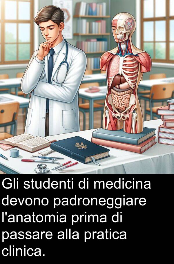 clinica: Gli studenti di medicina devono padroneggiare l'anatomia prima di passare alla pratica clinica.