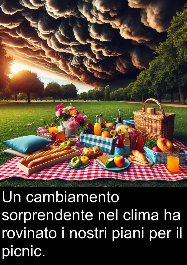 piani: Un cambiamento sorprendente nel clima ha rovinato i nostri piani per il picnic.