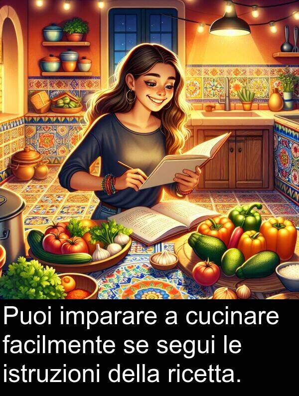 segui: Puoi imparare a cucinare facilmente se segui le istruzioni della ricetta.