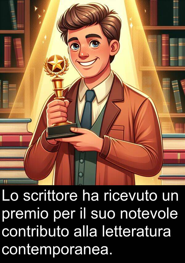 contemporanea: Lo scrittore ha ricevuto un premio per il suo notevole contributo alla letteratura contemporanea.