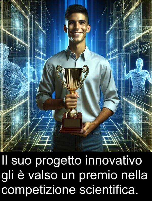 valso: Il suo progetto innovativo gli è valso un premio nella competizione scientifica.