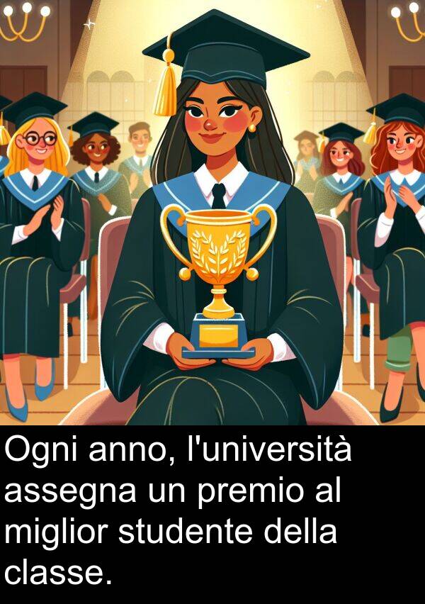 assegna: Ogni anno, l'università assegna un premio al miglior studente della classe.