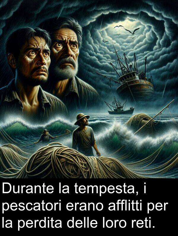 afflitti: Durante la tempesta, i pescatori erano afflitti per la perdita delle loro reti.