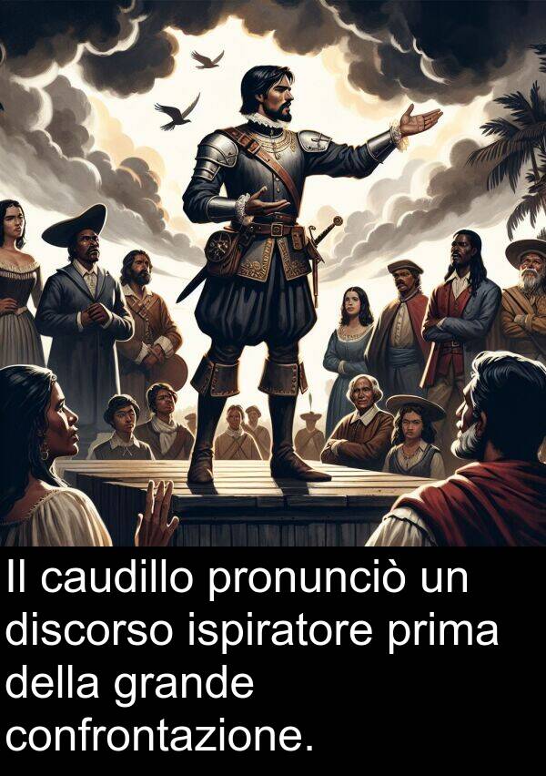 pronunciò: Il caudillo pronunciò un discorso ispiratore prima della grande confrontazione.