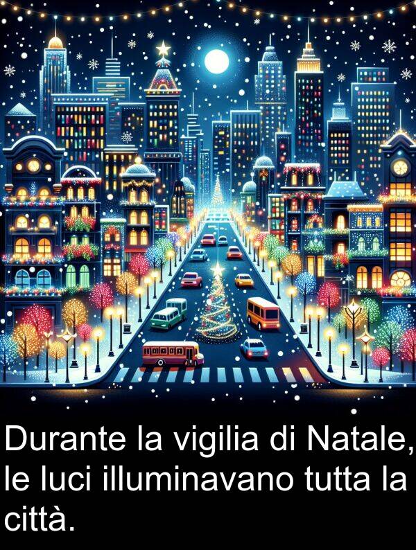 luci: Durante la vigilia di Natale, le luci illuminavano tutta la città.